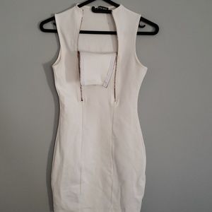White highneck bodycon dress